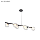 Black/Gold Metallic Hanging Chandelier - Clear Glass Ball Island Light For Dining Table With 6