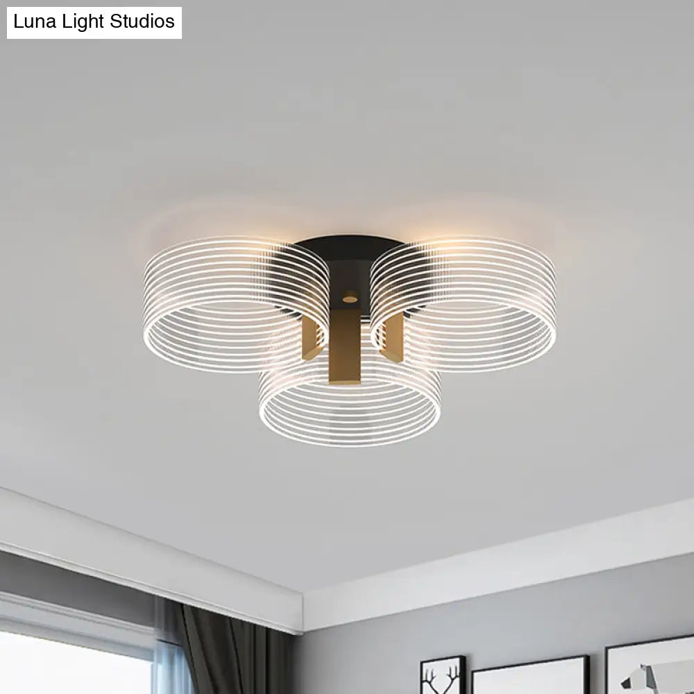 Black - Gold Round Semi Flush Ceiling Mount Light Fixture - Simple And Elegant With 2/3/5 Lights