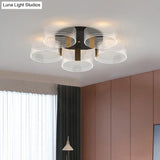 Black - Gold Round Semi Flush Ceiling Mount Light Fixture - Simple And Elegant With 2/3/5 Lights