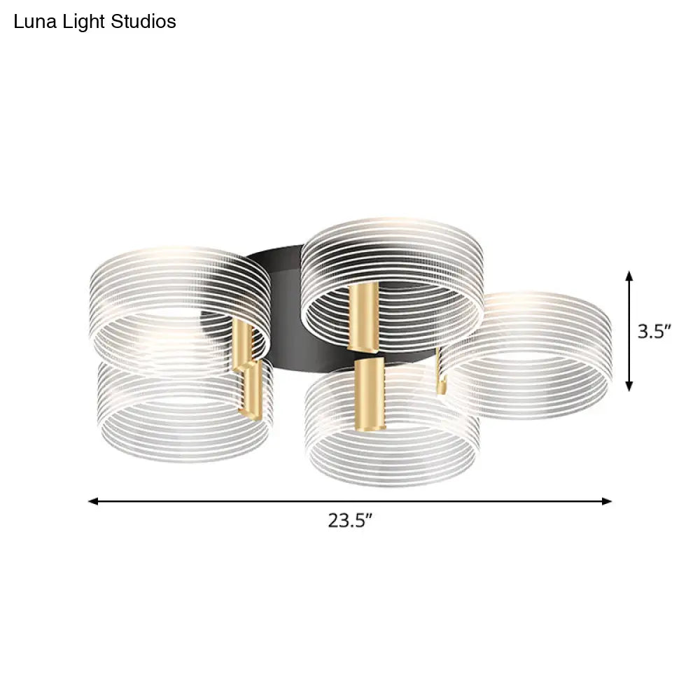 Black - Gold Round Semi Flush Ceiling Mount Light Fixture - Simple And Elegant With 2/3/5 Lights