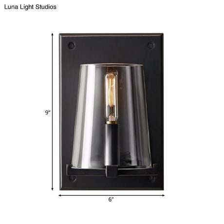 Black/Gold Sconce Lamp With Clear Glass Shade - Ideal For Living Room Wall Lighting