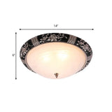 Black-Gold Semi-Orb Flush Mount Lamp With Satin Glass Shade For Hallway