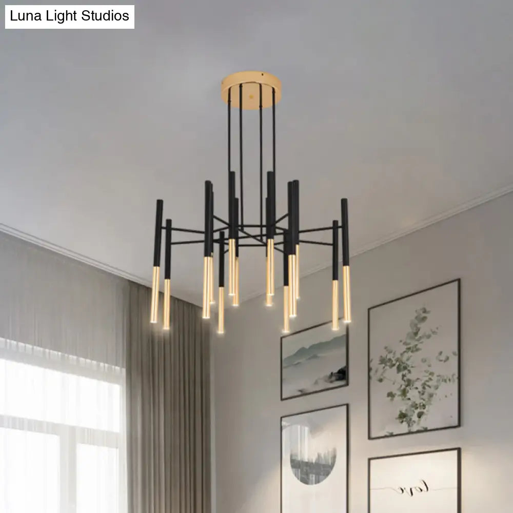 Black & Gold Slim Tube Flushmount Ceiling Light - 12 - Head Led Aluminum Semi Flush With Minimalist