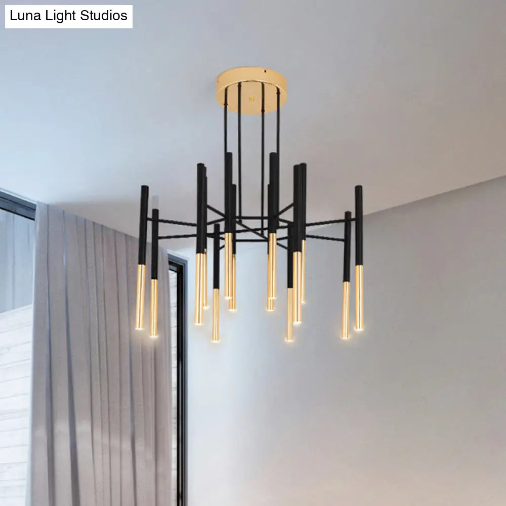 Black & Gold Slim Tube Flushmount Ceiling Light - 12 - Head Led Aluminum Semi Flush With Minimalist