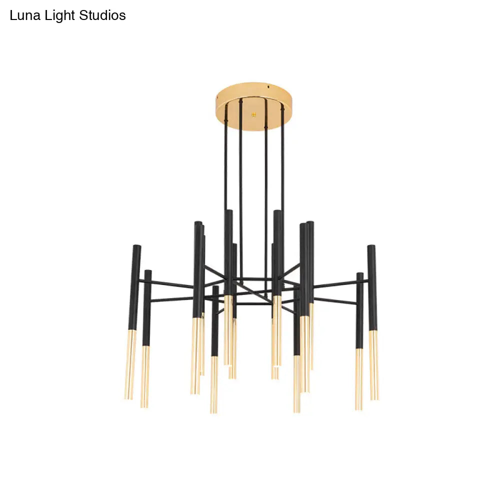 Black & Gold Slim Tube Flushmount Ceiling Light - 12 - Head Led Aluminum Semi Flush With Minimalist