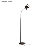Black Gooseneck Floor Lamp With Bell Shade - Sleek Metal Led Light For Living Room