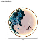 Black Halcyon Led Wall Mural Light - Asian-Inspired Mountain And Pine Tree/Bird Painting Enhance