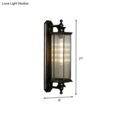 Black Hexagon Outdoor Wall Sconce With Clear Ribbed Glass - 1 Light Mount Fixture