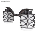 Black Hollowed Frame Milky Glass Vanity Light For Shower/Bath With 2-Blubs - Classic Style