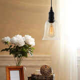 Black Industrial Bell Pendant Light Fixture With Clear Glass Shade - Single-Bulb Hanging