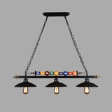 Black Industrial Metal Linear Island Light With 3-Light Suspension Shade And Billiard Balls / Wide