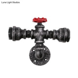 Black Industrial Metal Pipe And Valve Wall Mount Lamp For Balcony - 1/2-Light Lighting Fixture