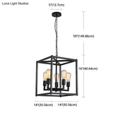 Black Industrial Retro Metal Diner Pendant Chandelier - Square Cage Hanging Lamp