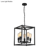 Black Industrial Retro Metal Diner Pendant Chandelier - Square Cage Hanging Lamp