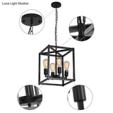Black Industrial Retro Metal Diner Pendant Chandelier - Square Cage Hanging Lamp