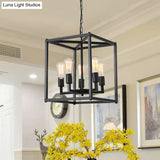 Black Industrial Retro Metal Diner Pendant Chandelier - Square Cage Hanging Lamp