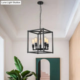 Black Industrial Retro Metal Diner Pendant Chandelier - Square Cage Hanging Lamp
