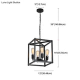 Black Industrial Retro Metal Diner Pendant Chandelier - Square Cage Hanging Lamp