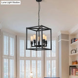 Black Industrial Retro Metal Diner Pendant Chandelier - Square Cage Hanging Lamp