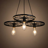 Black Industrial Wheel Chandelier For Living Room: Metal Hanging Light Fixture 3 /