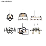 Black Iron Caged Pendant Chandelier - Industrial Multi-Light Fixture For Restaurants (10 Bulbs)