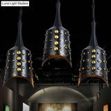 Black Iron Cone Pendant Light Set With 3 Hanging Ceiling Fixtures And Ruffle Edge For Kitchen