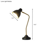 Black Iron Desk Lamp With Curved Arm - Vintage Led Bedside Reading Light