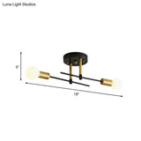Black Iron Linear Semi Flush Mount Ceiling Light With 2 Bulbs - Minimalist Bedroom Fixture