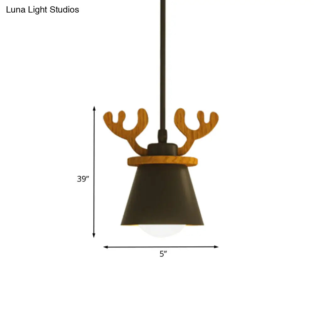 Black Iron Macaroon Antler Ceiling Pendant Light Fixture - 1 Bulb Suspended With Or Without Shade