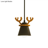 Black Iron Macaroon Antler Ceiling Pendant Light Fixture - 1 Bulb Suspended With Or Without Shade