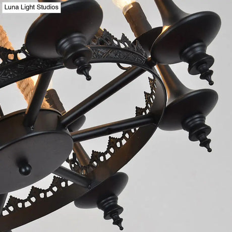 Black Iron Retro Candelabra Chandelier Light For Dining Room Suspension