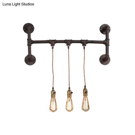 Black Iron Wall Mount Light Fixture With 3-Piped Lights