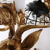 Black Iron Wire Cage Sconce With Deer Head Backplate - Countryside 1 Light Wall Lighting For Living