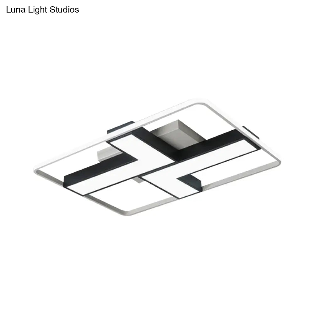 Black L Shaped Led Ceiling Mount Light Fixture For Study Room In Warm/White 19’/24.5’/31.5’ W