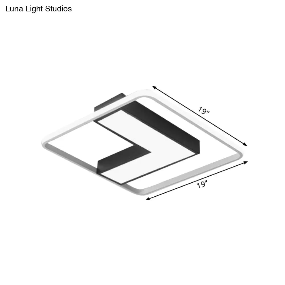 Black L Shaped Led Ceiling Mount Light Fixture For Study Room In Warm/White 19’/24.5’/31.5’ W