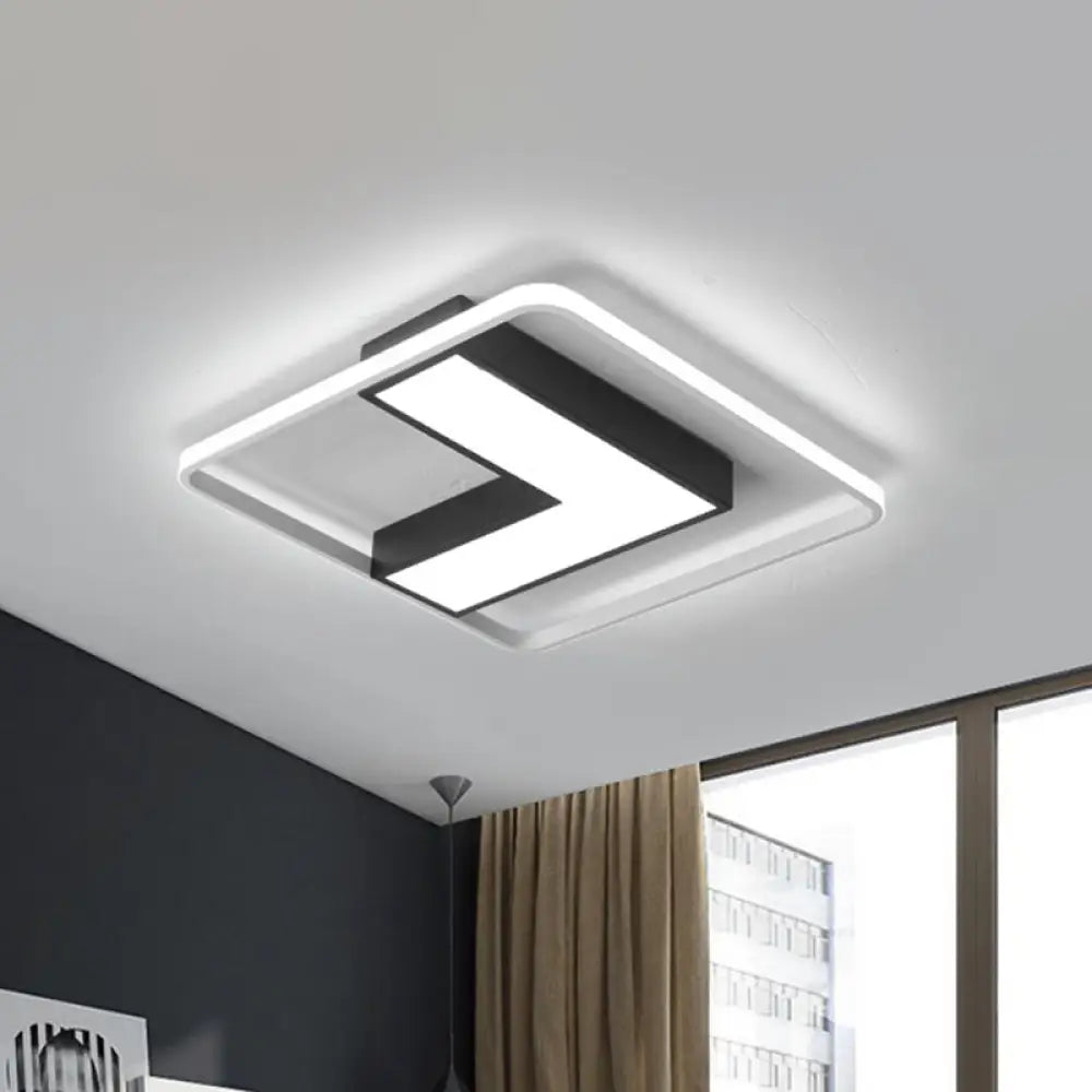 Black L Shaped Led Ceiling Mount Light Fixture For Study Room In Warm/White 19’/24.5’/31.5’ W