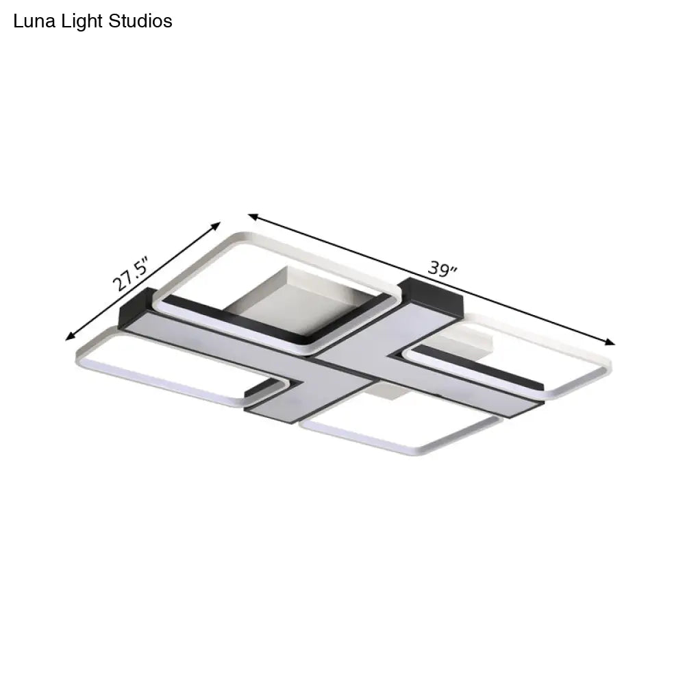Black L Shaped Led Ceiling Mount Light Fixture For Study Room In Warm/White 19’/24.5’/31.5’ W
