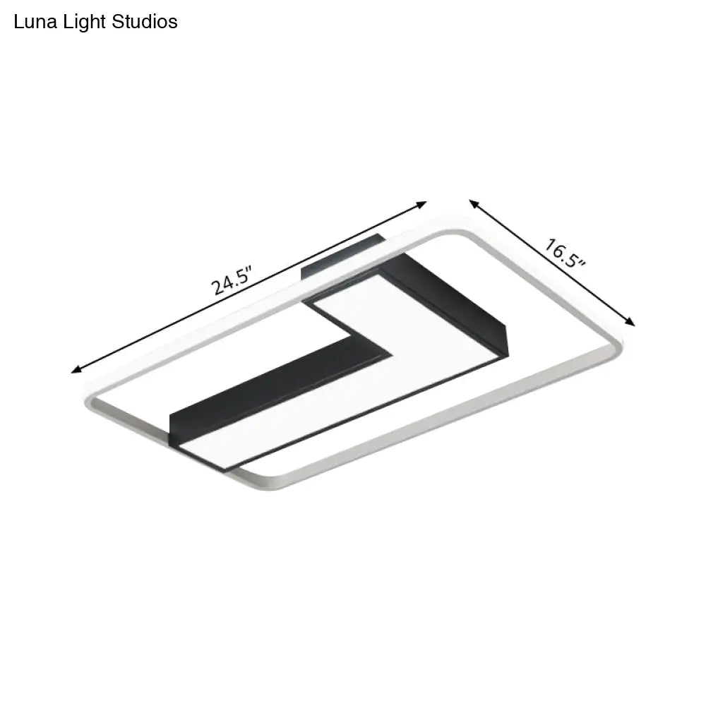 Black L Shaped Led Ceiling Mount Light Fixture For Study Room In Warm/White 19’/24.5’/31.5’ W