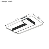 Black L Shaped Led Ceiling Mount Light Fixture For Study Room In Warm/White 19’/24.5’/31.5’ W