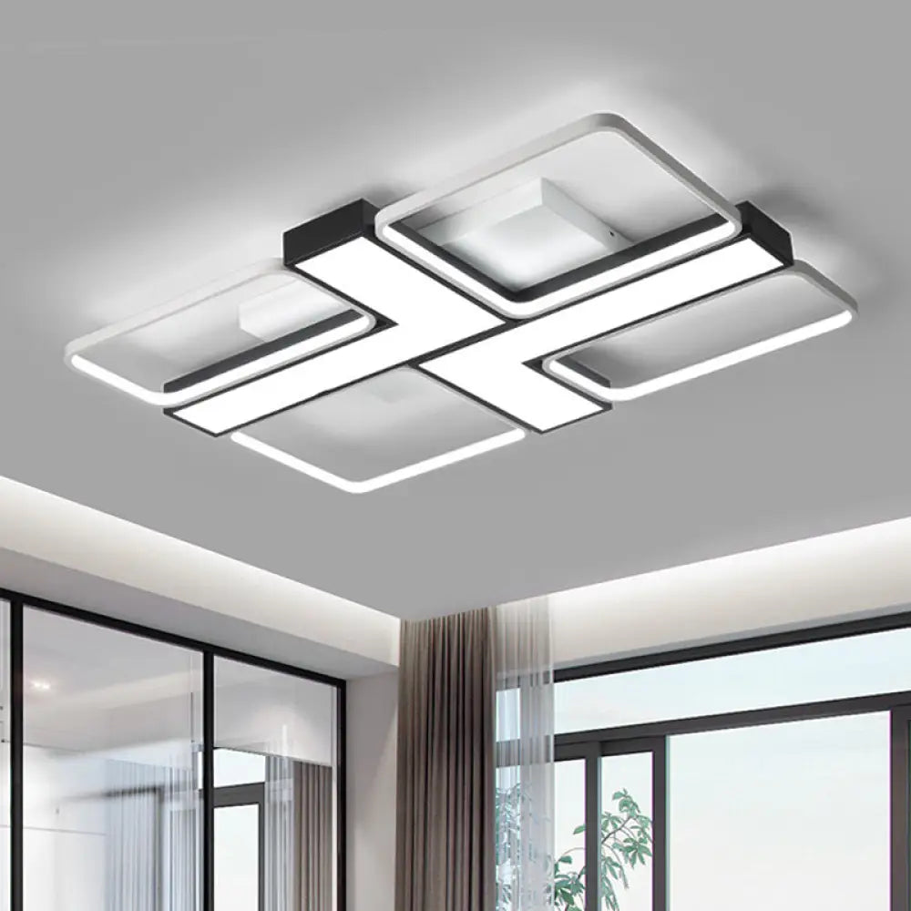Black L Shaped Led Ceiling Mount Light Fixture For Study Room In Warm/White 19’/24.5’/31.5’ W