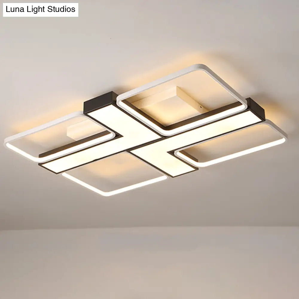 Black L Shaped Led Ceiling Mount Light Fixture For Study Room In Warm/White 19’/24.5’/31.5’ W