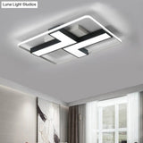 Black L Shaped Led Ceiling Mount Light Fixture For Study Room In Warm/White 19’/24.5’/31.5’ W