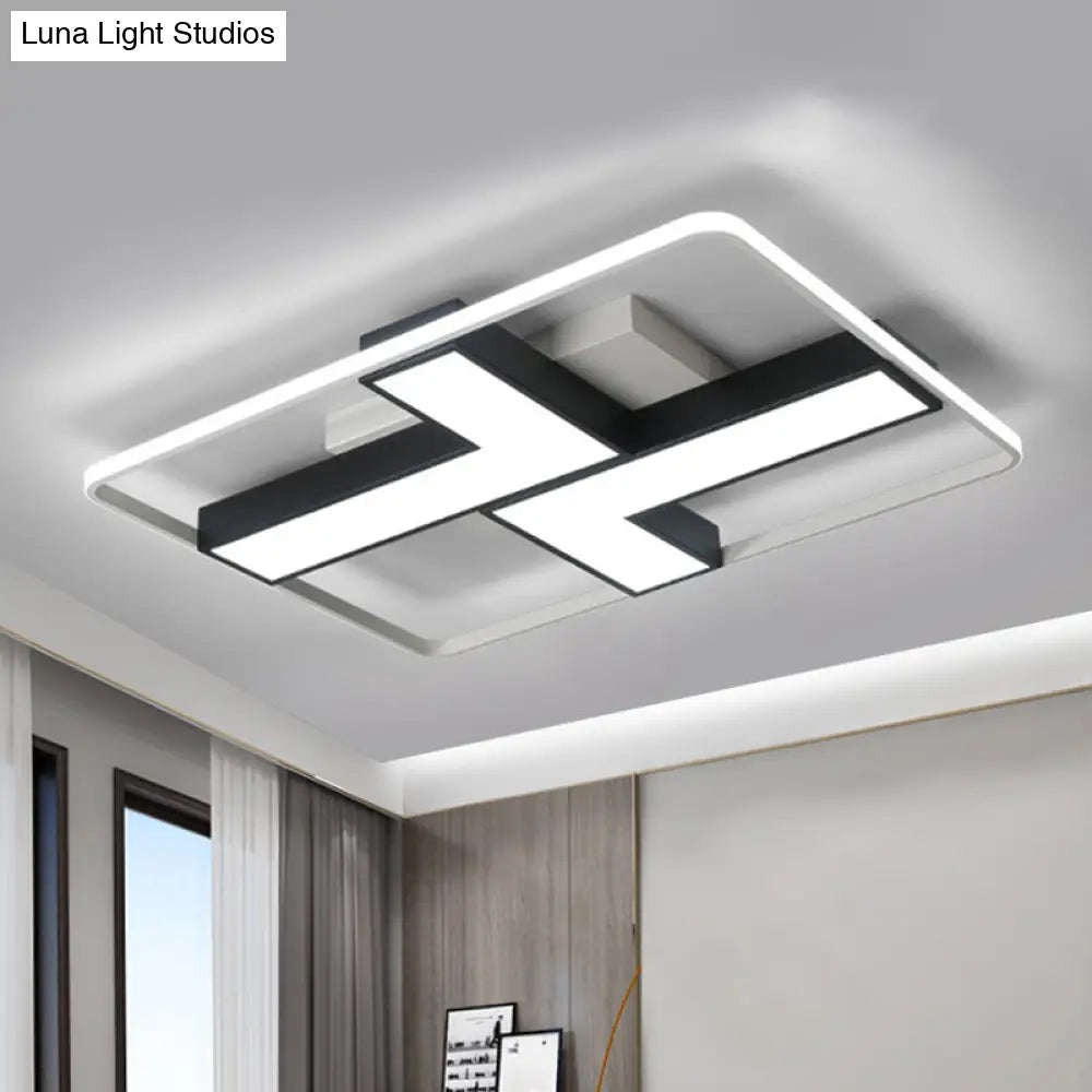 Black L Shaped Led Ceiling Mount Light Fixture For Study Room In Warm/White 19’/24.5’/31.5’ W