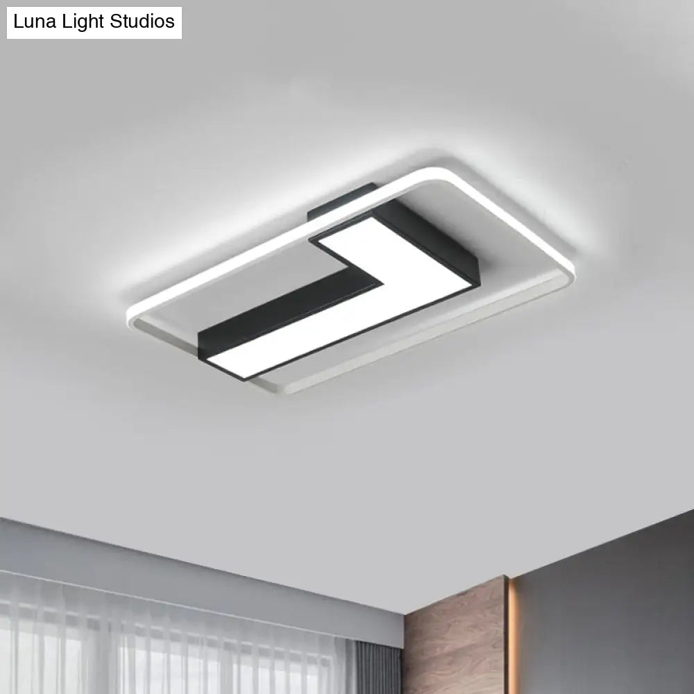 Black L Shaped Led Ceiling Mount Light Fixture For Study Room In Warm/White 19’/24.5’/31.5’ W