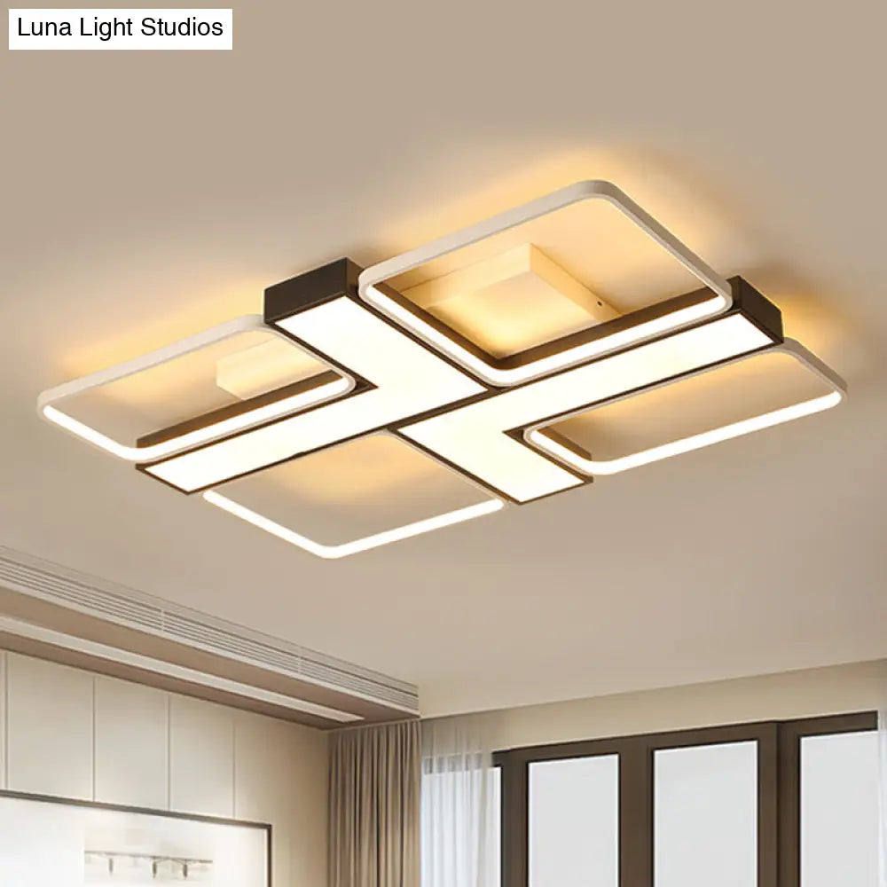 Black L Shaped Led Ceiling Mount Light Fixture For Study Room In Warm/White 19’/24.5’/31.5’ W