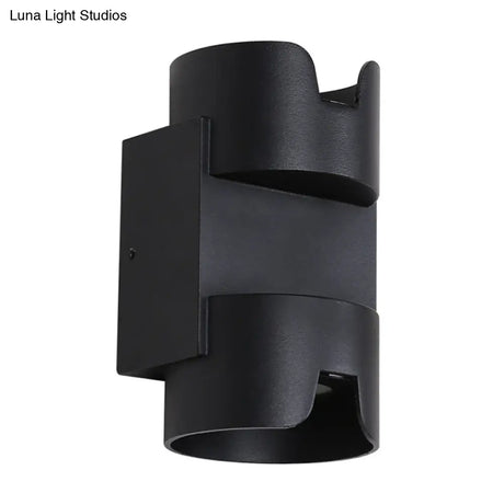 Black Led Flush Mount Wall Light - Up Down Lighting With Metal Cylinder Shade For Patio