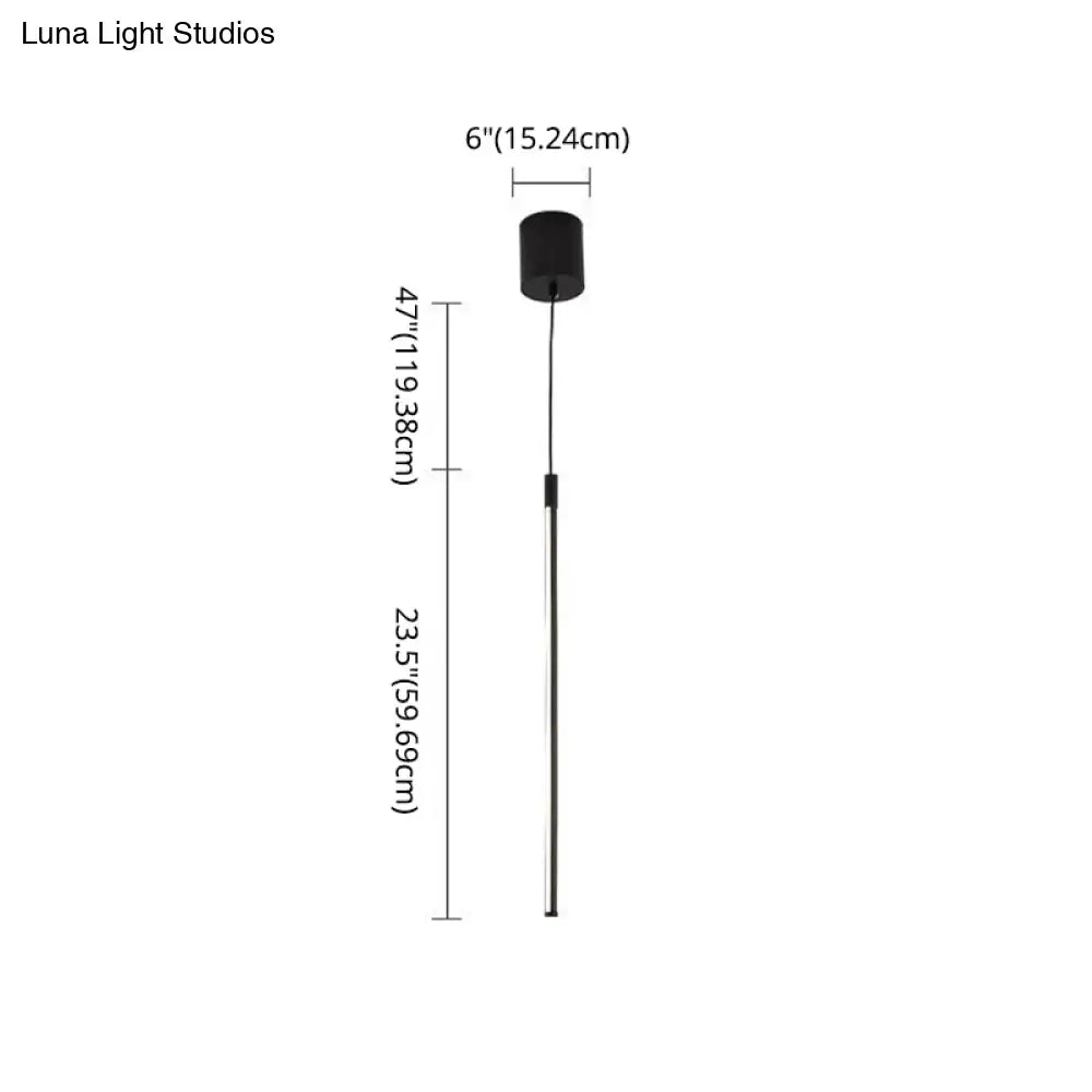 Black Led Stick Pendant: Bedroom Linear Suspension Lighting With Minimalist Metal Design