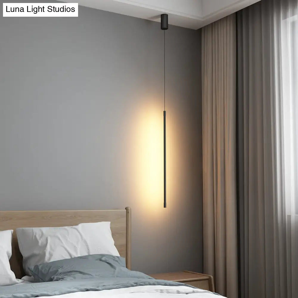 Black Led Stick Pendant: Bedroom Linear Suspension Lighting With Minimalist Metal Design