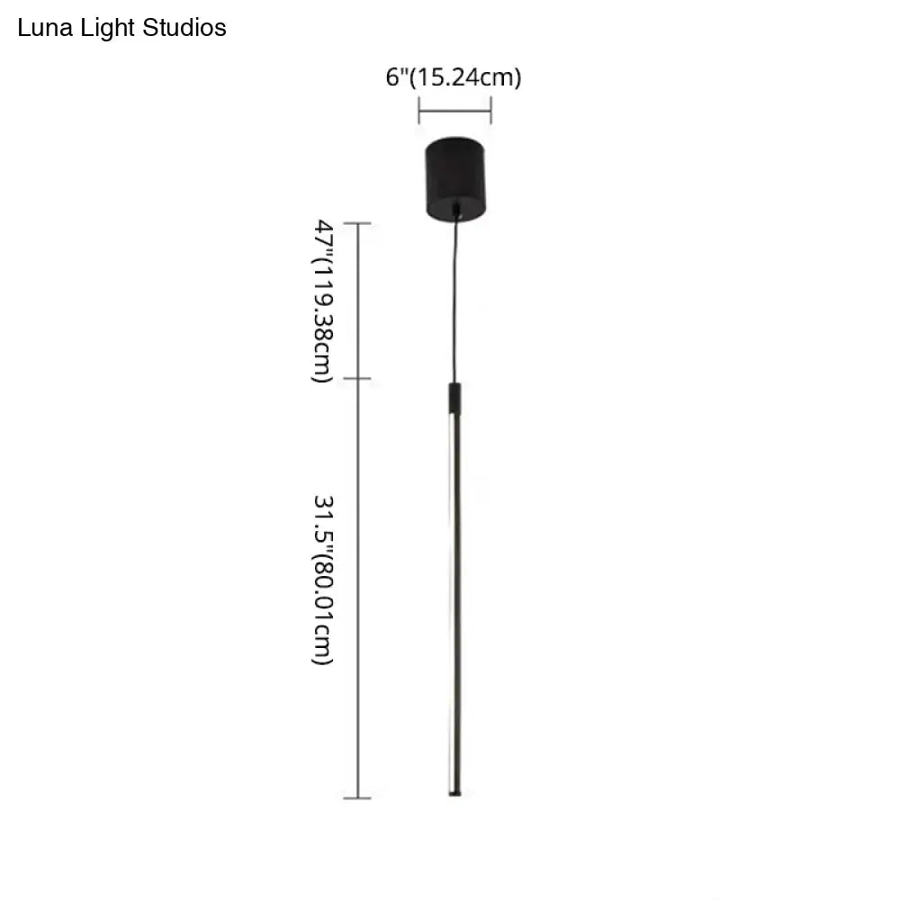 Black Led Stick Pendant: Bedroom Linear Suspension Lighting With Minimalist Metal Design