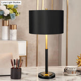 Black Luxury Drum Fabric Night Table Lamp For Living Room - 1 Bulb Nightstand Light